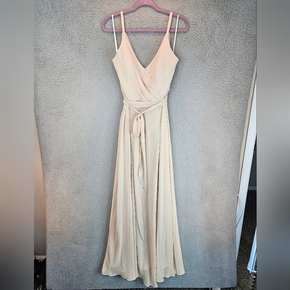 After Six Gown Womens Sz 14R Champagne Lux Chiffon Draped Flowy Romantic **READ* - Picture 2 of 14